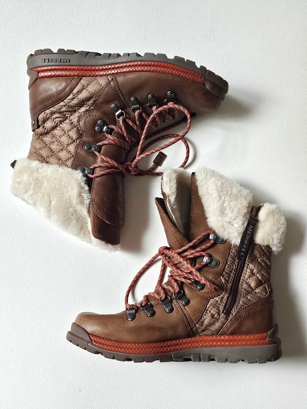 Merrell Astoria Mid Waterproof Winter Boots Brown Faux Fur Leather Women's US 6